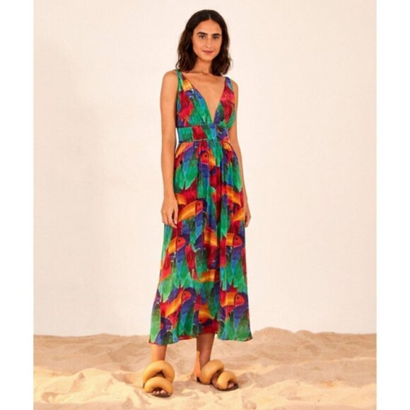 💕FARM RIO💕 Painted Toucans Midi Dress ~ 100% Viscose XS - Picture 3 of 14